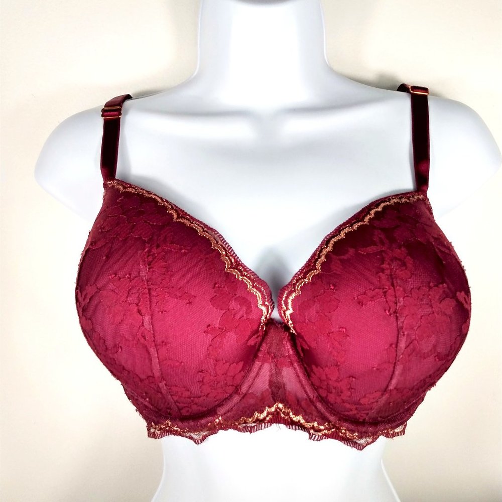 Victoria Secret Dream Angels Burgundy and Gold Lined Demi Double Bra Size: 38DD